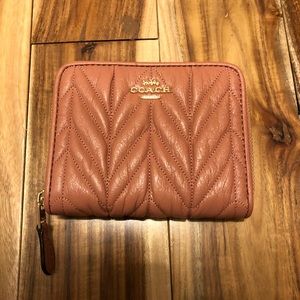 Coach Quilted Leather Zip Small Wallet Dusty Rose